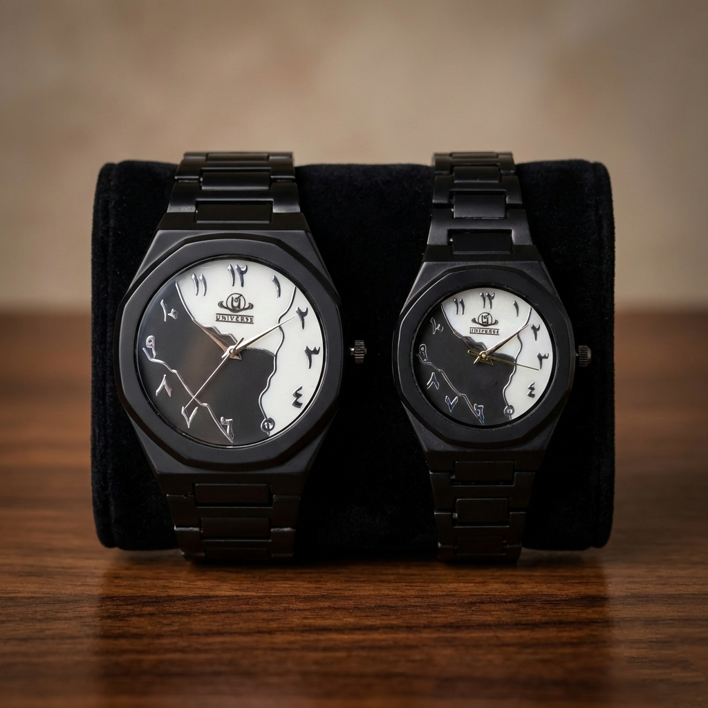 UNIVERSE Arabic Numeral Couple Watches (BZ-HH05) – Stylish Black Stainless Steel