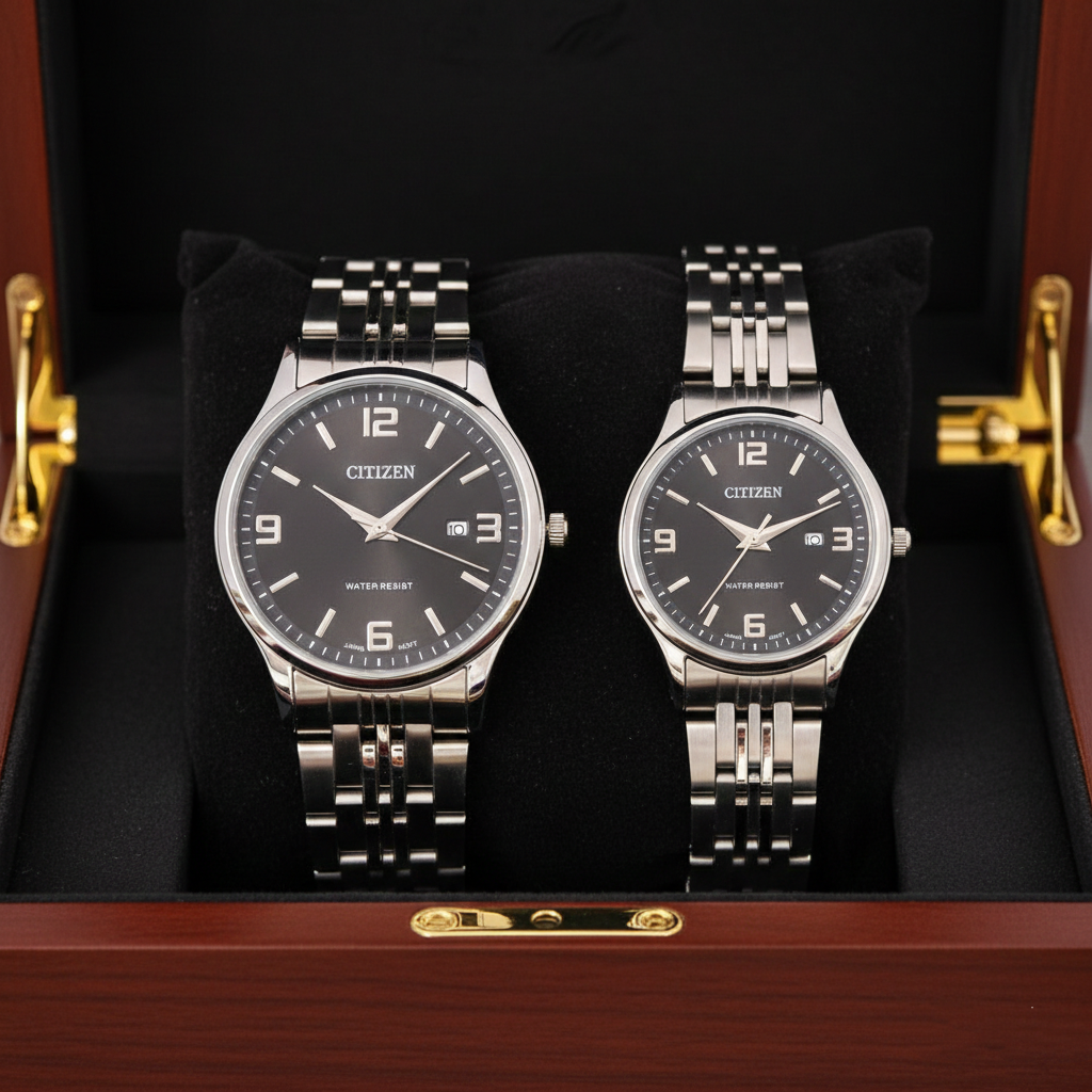 Citizen Classic Couple Watches (BZ-HH03) – Black Dial Stainless Steel