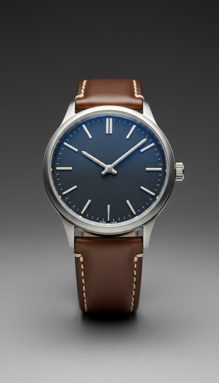 Automatic sapphire glass watch with leather strap