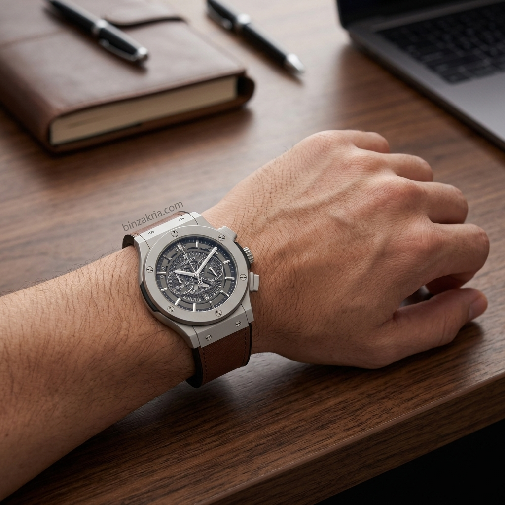HUBLOT Men's Quartz Watch (BZ-FD01) - Grey Dial with Brown Straps